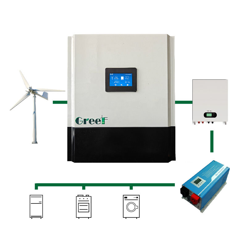 Lcd-scherm-off-grid-controller voor windturbines of PMG-systemen met een nominale uitgangsstroom van 100A/200A/80A/150A en een omgevingstemperatuur van -25°C/50°C